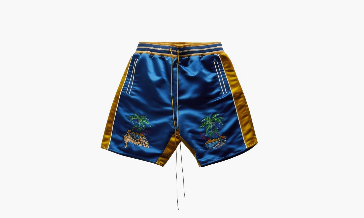 RHUDE Palm Eagles Souvenier Shorts "Navy Mustard Yellow" - PS24SH07613133 | Grailshop